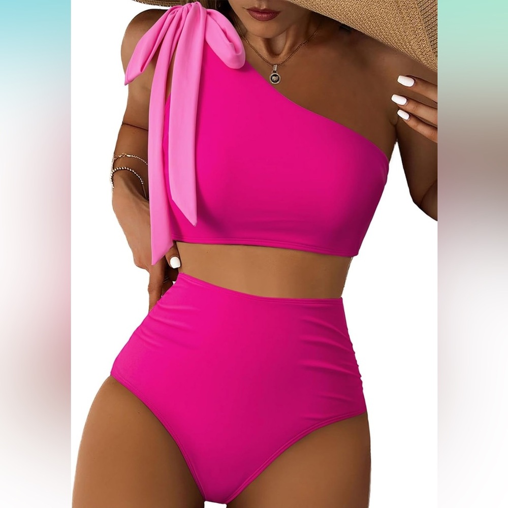 Hot Pink One-Shoulder Bikini Set
